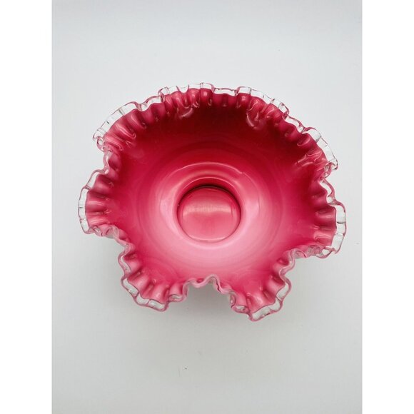 Fenton Cranberry Silver Crest Ruffle Crimped 10” Bowl - Picture 1 of 4